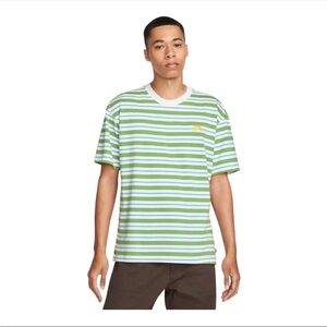 Nike Men's Green and White Striped Tee